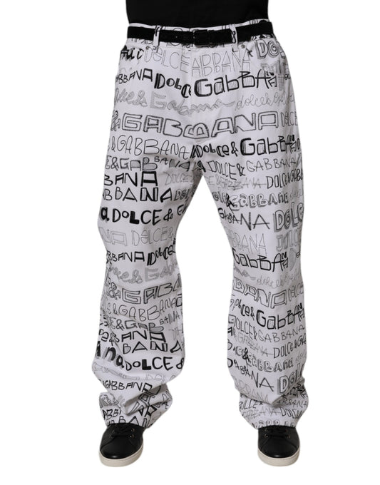 Dolce &amp; Gabbana Weiße, gerade geschnittene Herren-Jeans mit Logo-Print