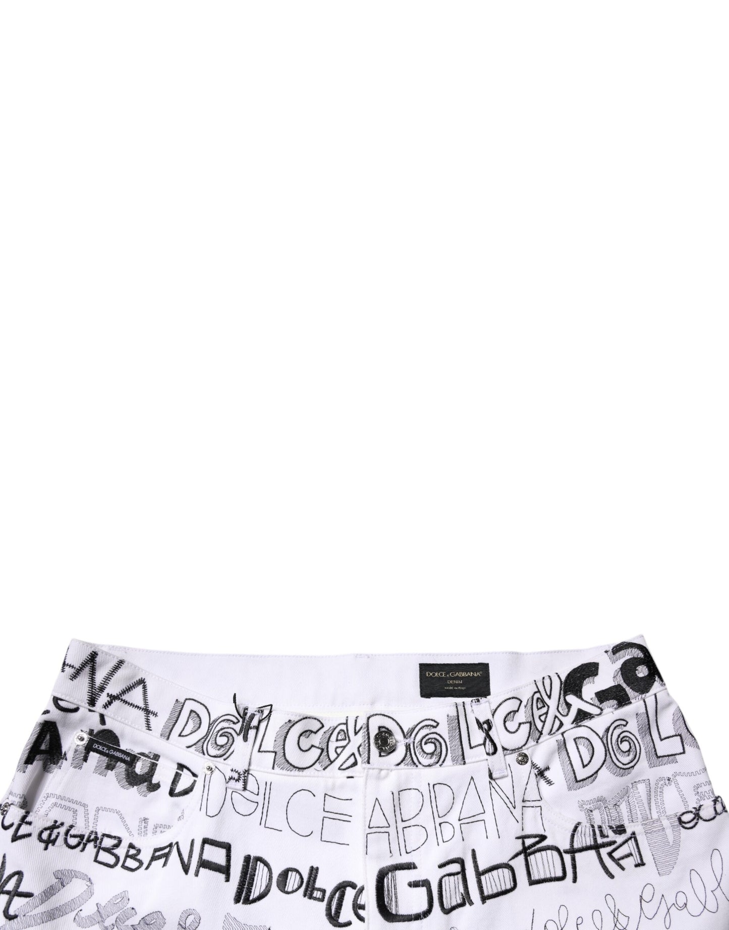 Dolce &amp; Gabbana Weiße, gerade geschnittene Herren-Jeans mit Logo-Print