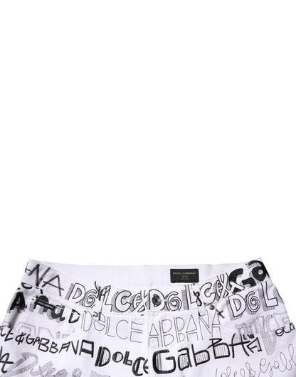 Dolce &amp; Gabbana Weiße, gerade geschnittene Herren-Jeans mit Logo-Print