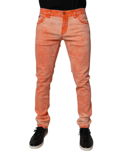 Dolce &amp; Gabbana – Orangefarbene Skinny-Jeans aus Baumwolle mit Batikmuster für Herren