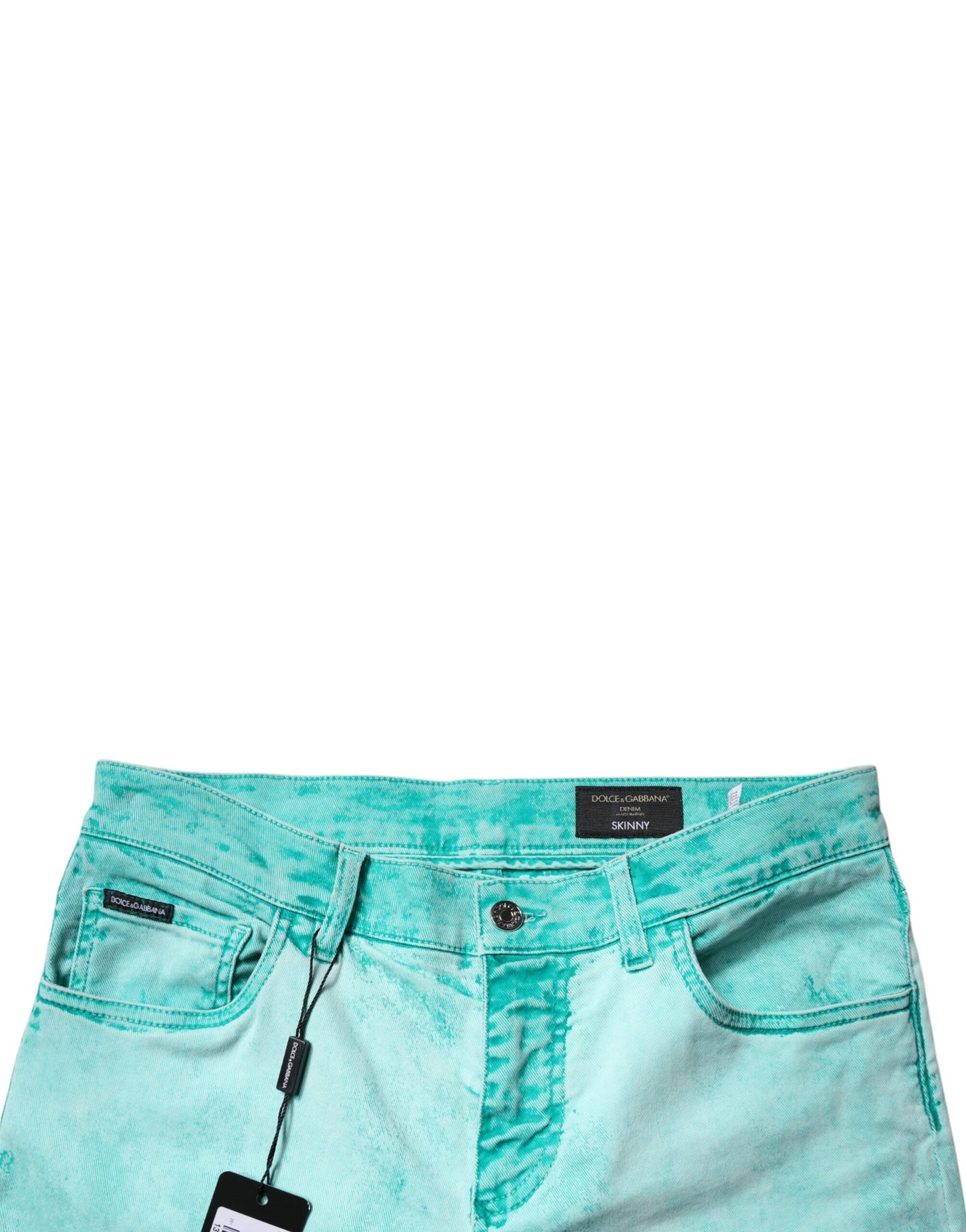Dolce &amp; Gabbana – Grüne Skinny-Jeans aus Baumwolle mit Batikmuster für Herren