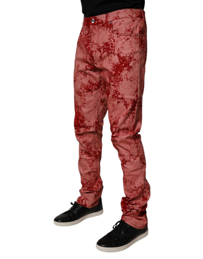 Dolce &amp; Gabbana – Rote Skinny-Jeans aus Baumwolle mit Batikmuster für Herren