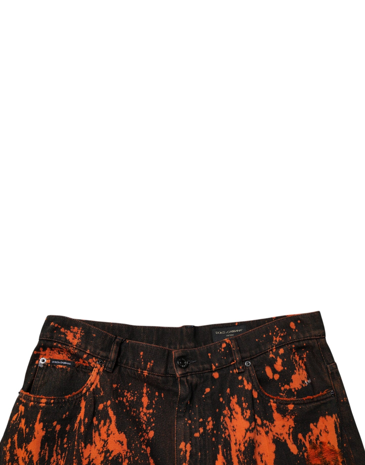 Dolce &amp; Gabbana – Gerade Jeans aus Baumwolle mit Batikmuster in Schwarz und Rot