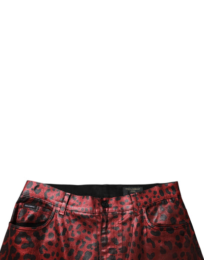 Dolce &amp; Gabbana Rote, gerade geschnittene Jeans aus Baumwolle mit Leopardenmuster für Herren