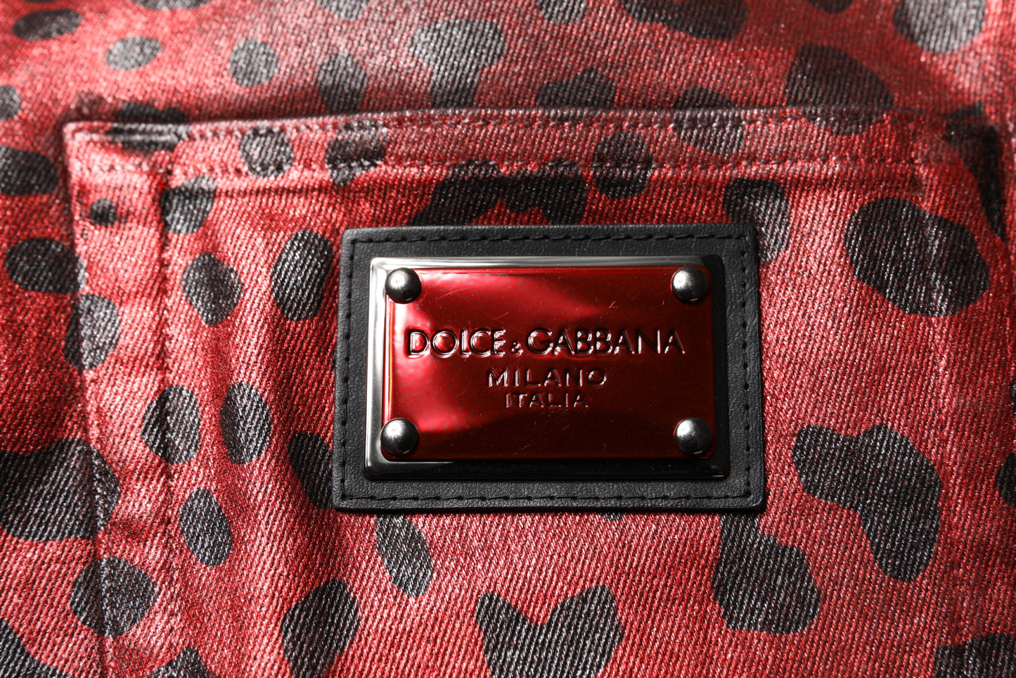 Dolce &amp; Gabbana Rote, gerade geschnittene Jeans aus Baumwolle mit Leopardenmuster für Herren