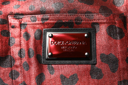 Dolce &amp; Gabbana Rote, gerade geschnittene Jeans aus Baumwolle mit Leopardenmuster für Herren
