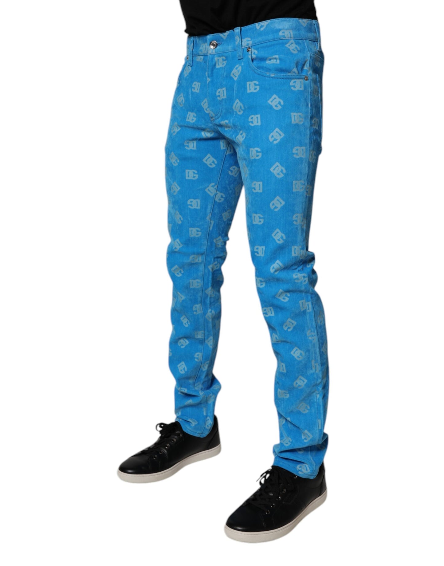 Dolce &amp; Gabbana – Blaue Skinny-Jeans aus Baumwolle mit Logo-Monogramm