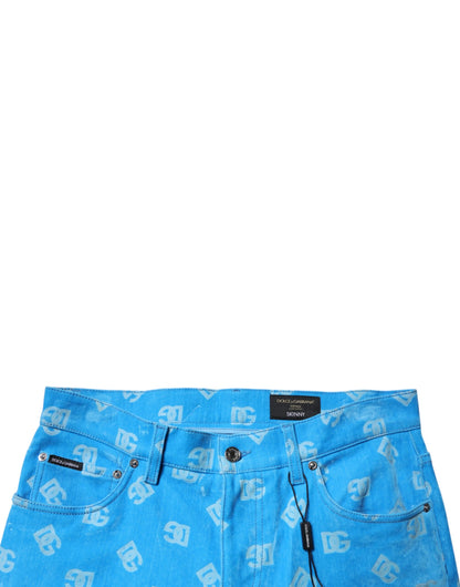 Dolce &amp; Gabbana – Blaue Skinny-Jeans aus Baumwolle mit Logo-Monogramm