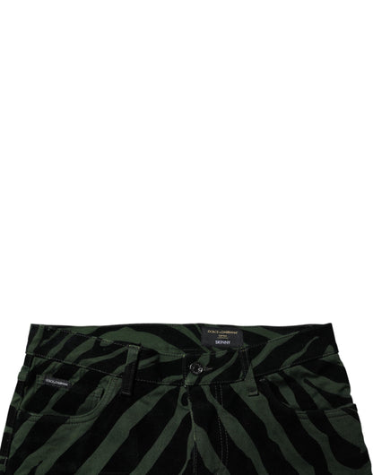 Dolce &amp; Gabbana – Enge Jeans aus Baumwolle mit schwarzen und grünen Streifen