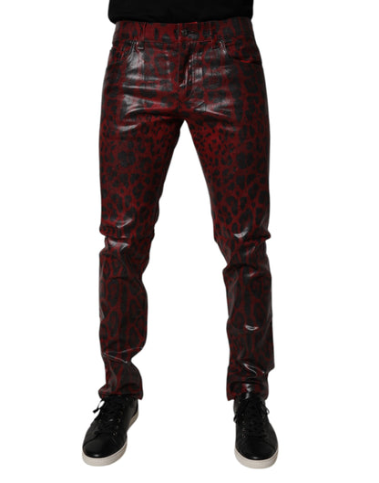 Dolce &amp; Gabbana Rote Skinny-Jeans aus Baumwolle mit Leopardenmuster für Herren