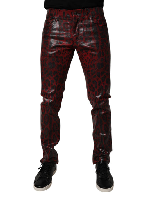 Dolce &amp; Gabbana Rote Skinny-Jeans aus Baumwolle mit Leopardenmuster für Herren