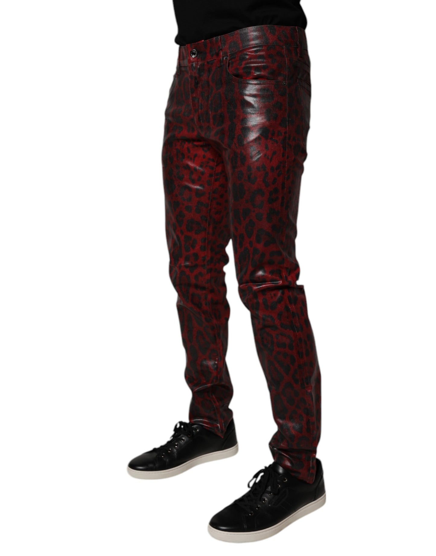 Dolce &amp; Gabbana Rote Skinny-Jeans aus Baumwolle mit Leopardenmuster für Herren