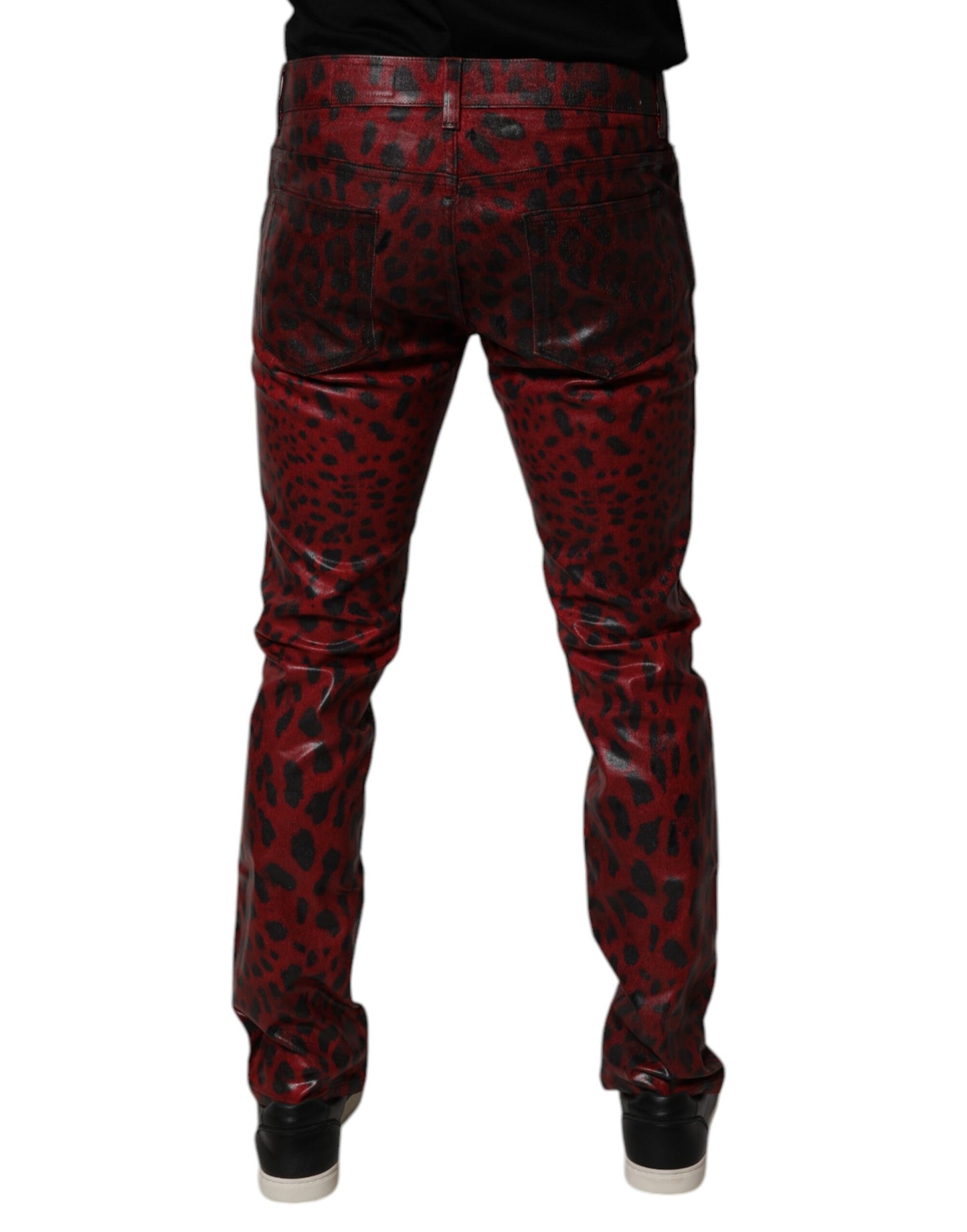 Dolce &amp; Gabbana Rote Skinny-Jeans aus Baumwolle mit Leopardenmuster für Herren