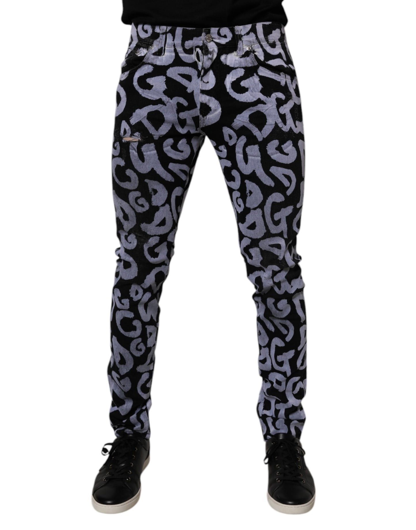 Dolce &amp; Gabbana – Schwarze Skinny-Jeans aus Baumwolle mit Logo-Monogramm