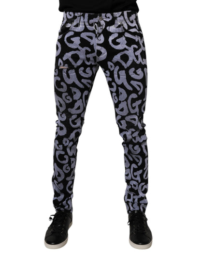 Dolce &amp; Gabbana – Schwarze Skinny-Jeans aus Baumwolle mit Logo-Monogramm