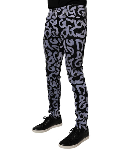 Dolce &amp; Gabbana – Schwarze Skinny-Jeans aus Baumwolle mit Logo-Monogramm