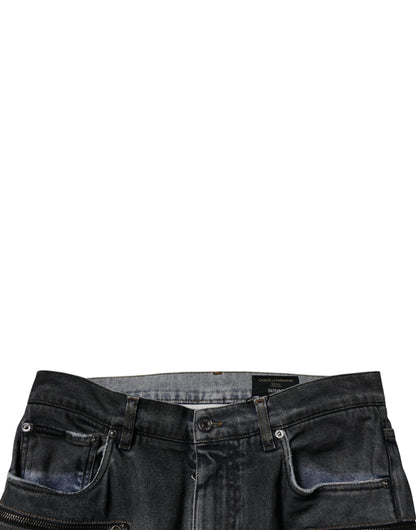 Dolce &amp; Gabbana Dunkelgraue Skinny-Jeans aus zerfetzter Baumwolle