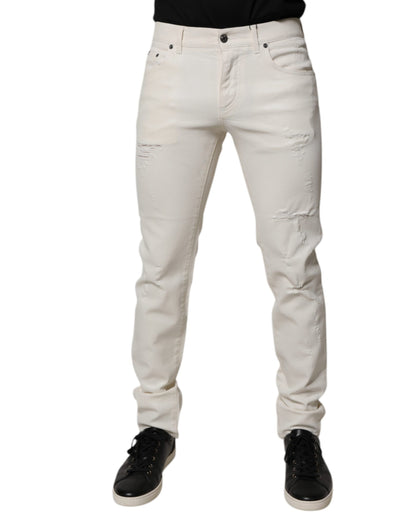 Dolce &amp; Gabbana Skinny-Jeans aus Baumwollstretch in Off-White