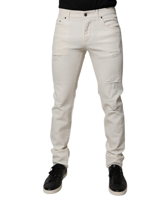 Dolce &amp; Gabbana Skinny-Jeans aus Baumwollstretch in Off-White