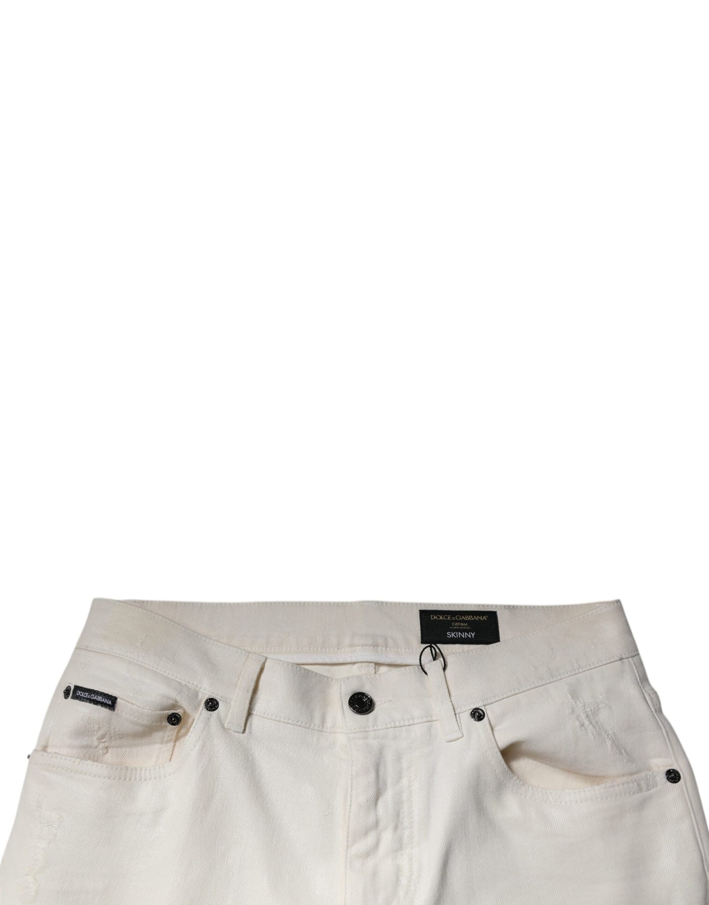 Dolce &amp; Gabbana Skinny-Jeans aus Baumwollstretch in Off-White