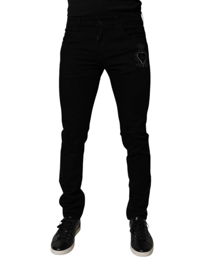 Dolce &amp; Gabbana – Schwarze Skinny-Jeans aus Baumwolle mit heiligem Herzen