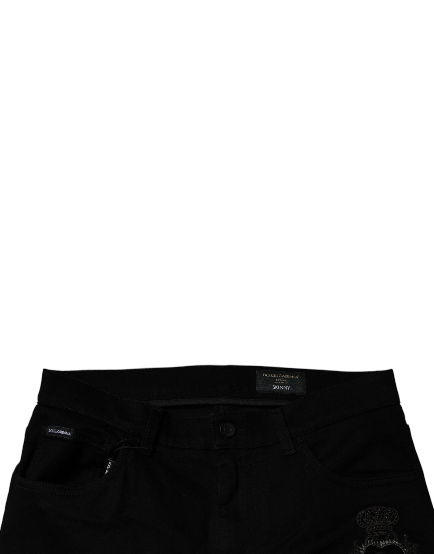Dolce &amp; Gabbana – Schwarze Skinny-Jeans aus Baumwolle mit heiligem Herzen