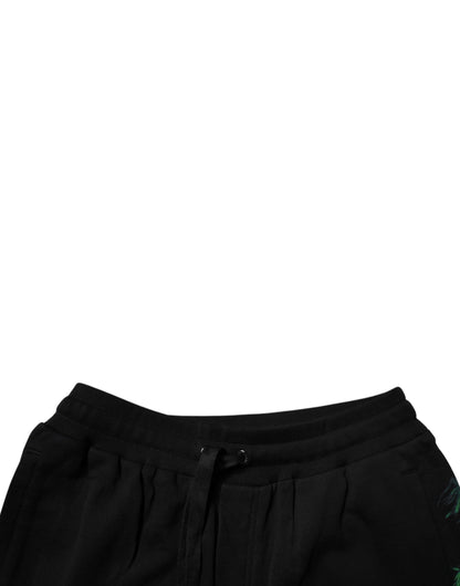 Dolce &amp; Gabbana – Schwarze Bermudashorts aus Baumwolle mit Logo und Blumendruck