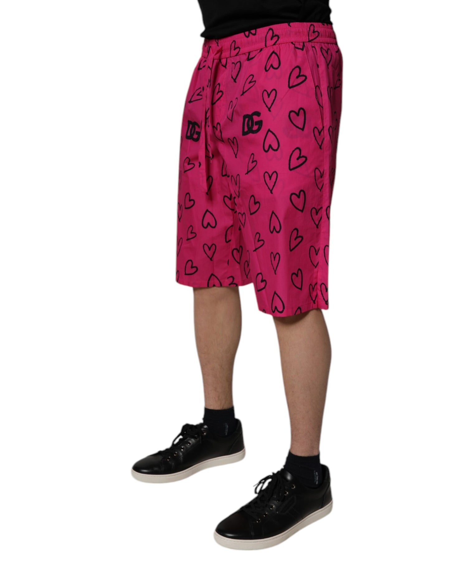 Dolce &amp; Gabbana – Rosa Bermudashorts aus Baumwolle mit Herz-Print