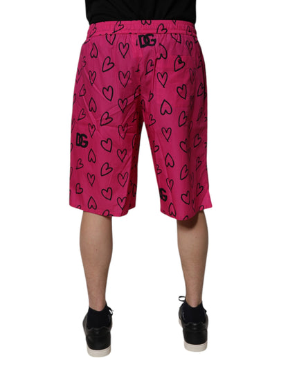 Dolce &amp; Gabbana – Rosa Bermudashorts aus Baumwolle mit Herz-Print