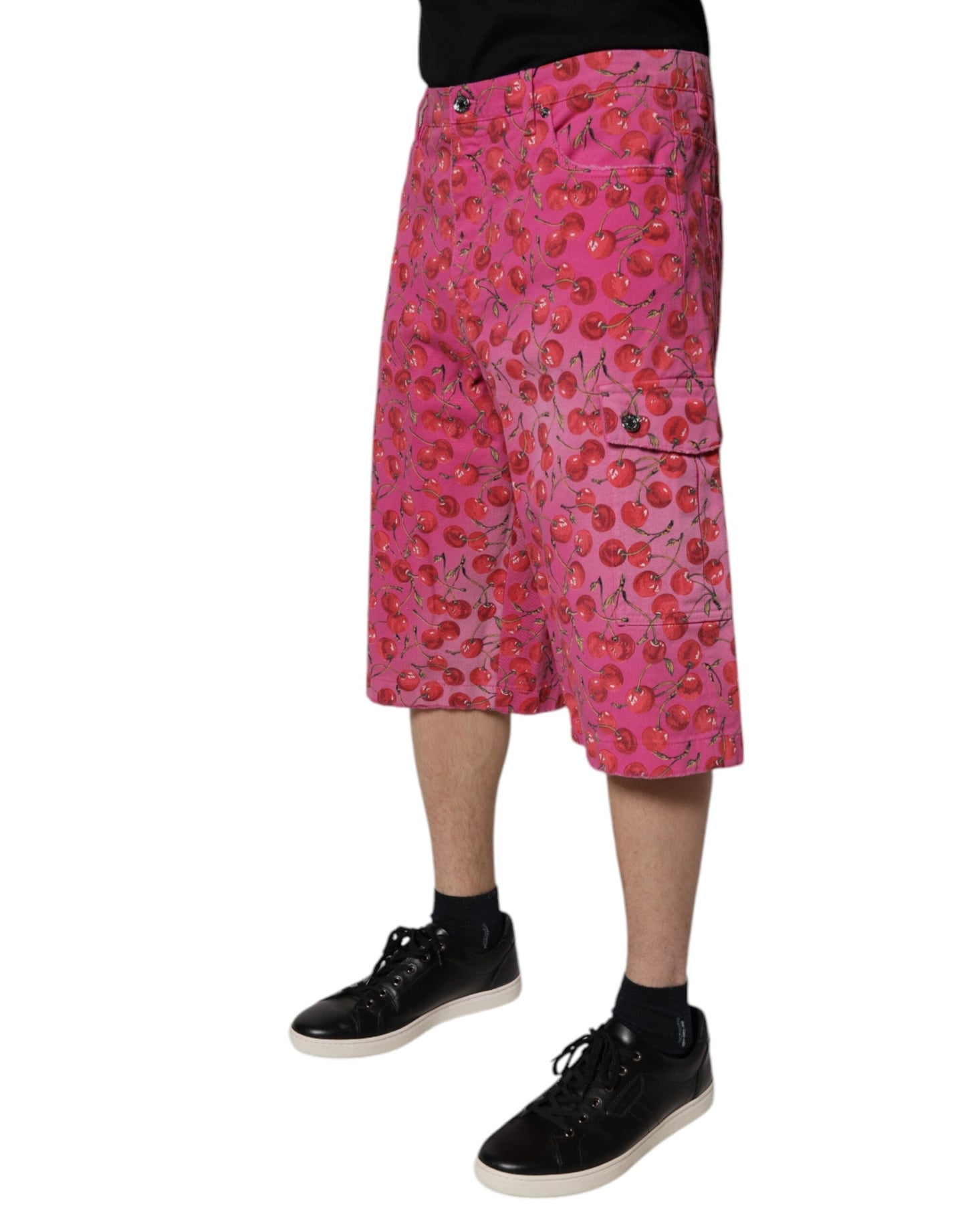 Dolce &amp; Gabbana – Cargo-Shorts aus Baumwolle mit Kirschprint in Rosa