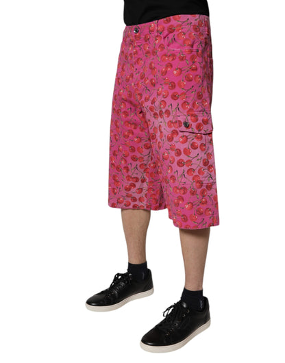 Dolce &amp; Gabbana – Cargo-Shorts aus Baumwolle mit Kirschprint in Rosa
