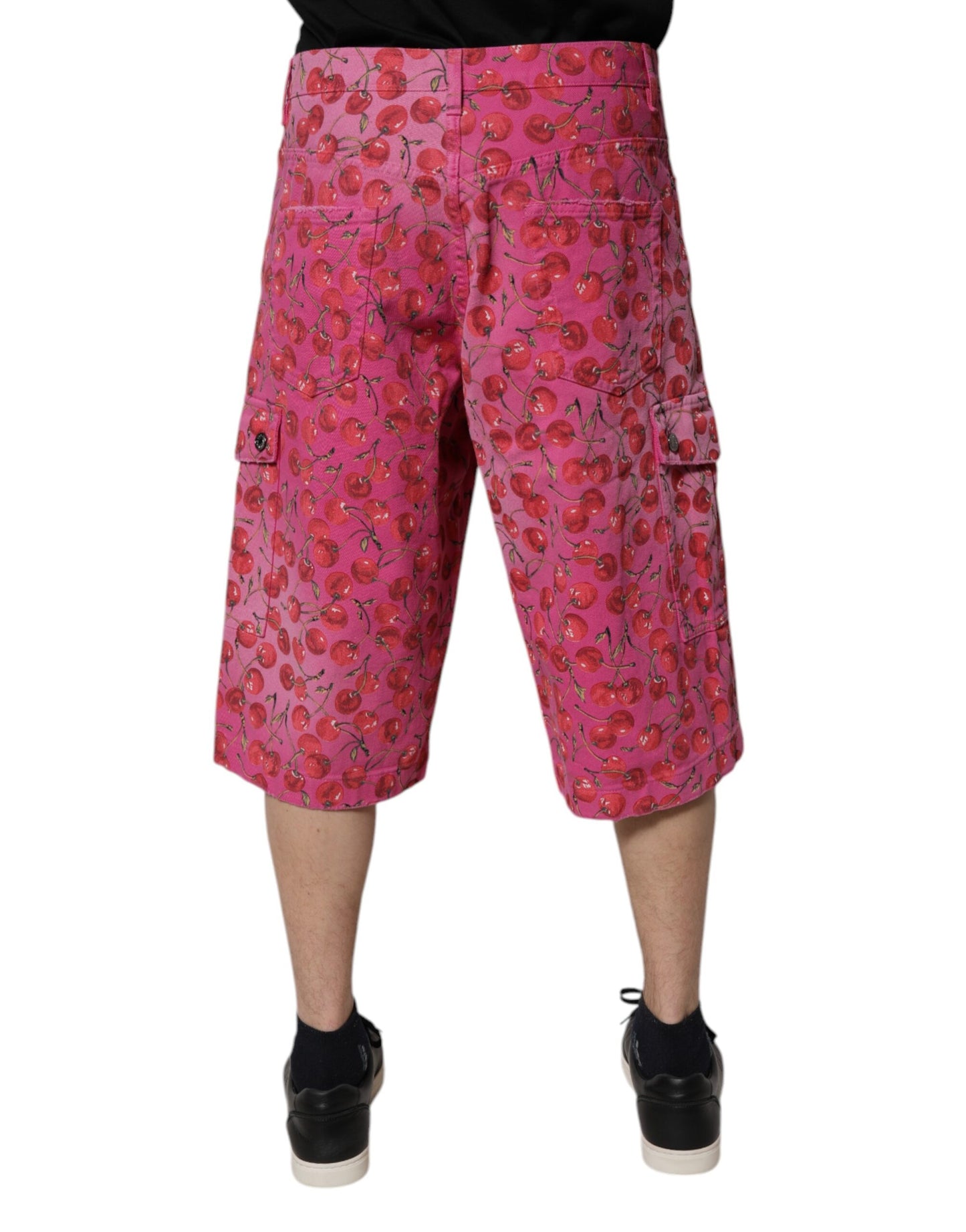 Dolce &amp; Gabbana – Cargo-Shorts aus Baumwolle mit Kirschprint in Rosa