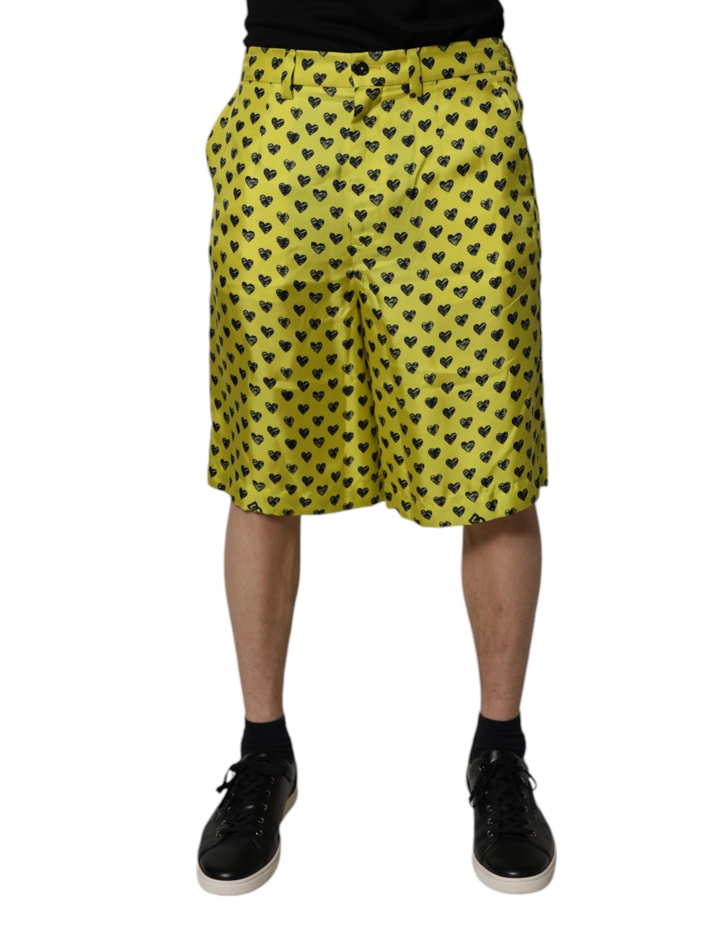 Dolce &amp; Gabbana – Grüne Bermudashorts aus Seide mit Herz-Print