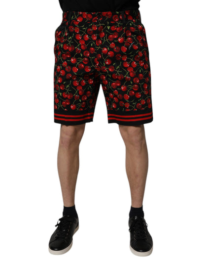 Dolce &amp; Gabbana – Bermudashorts aus Baumwolle mit schwarzem und rotem Kirschdruck