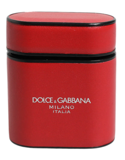 Dolce &amp; Gabbana – Airpods-Hülle mit Klapphalter und Logo-Print aus rotem Kalbsleder