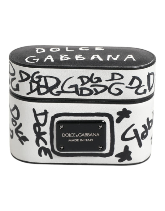 Dolce &amp; Gabbana – Airpods-Hülle aus schwarz-weißem Leder mit geprägtem Logo