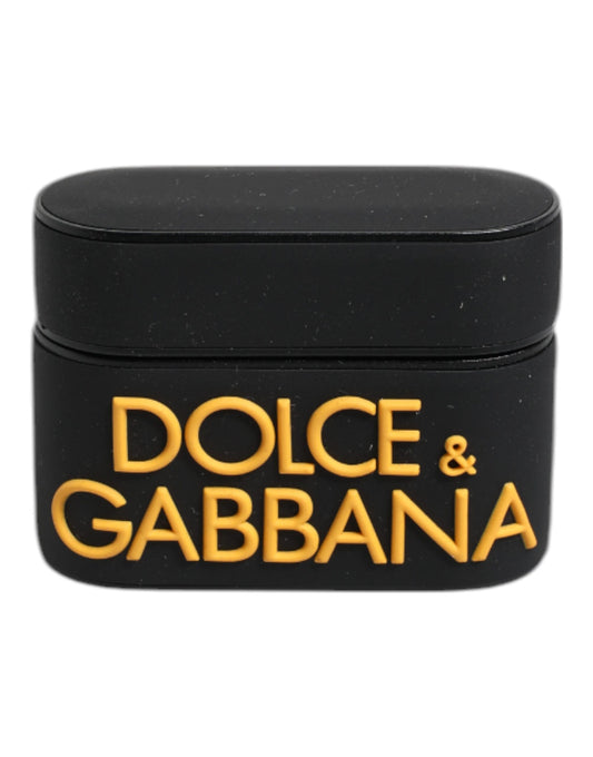 Dolce &amp; Gabbana – Airpods-Hülle aus Silikon mit geprägtem Logo in Schwarz und Gelb