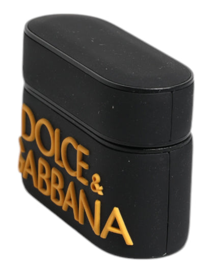 Dolce &amp; Gabbana – Airpods-Hülle aus Silikon mit geprägtem Logo in Schwarz und Gelb