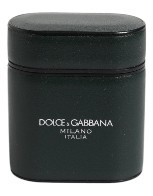 Dolce &amp; Gabbana AirPods-Hülle aus grünem Kalbsleder mit Logo-Print und Klappverschluss