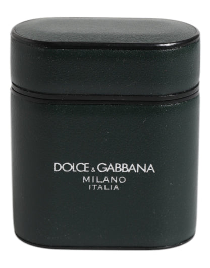 Dolce &amp; Gabbana AirPods-Hülle aus grünem Kalbsleder mit Logo-Print und Klappverschluss