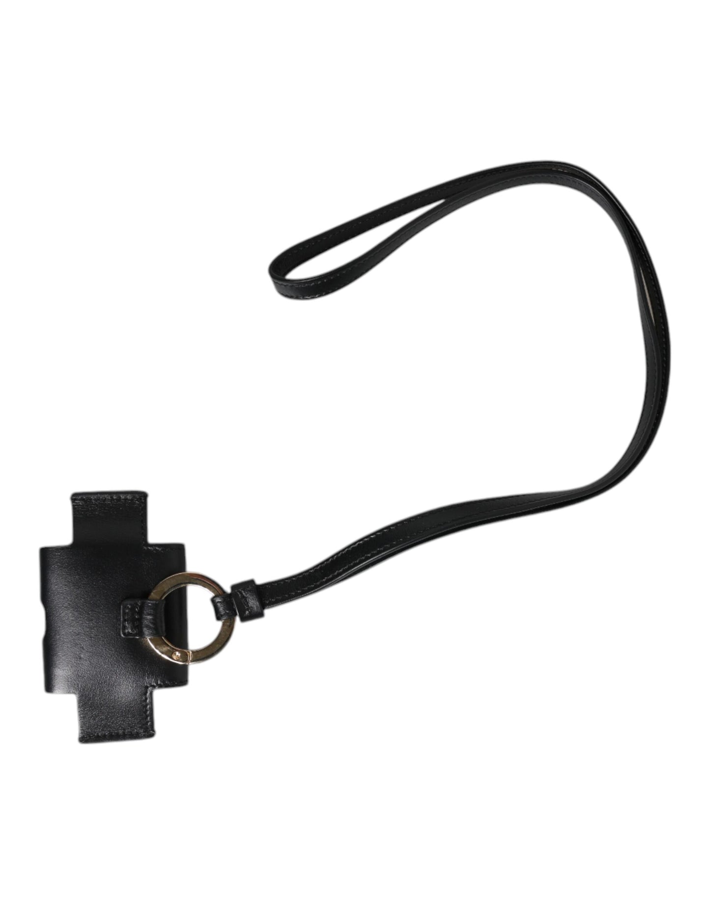 Dolce &amp; Gabbana – Airpods-Hülle mit schwarzem Lederarmband und goldenem Metall-Logo