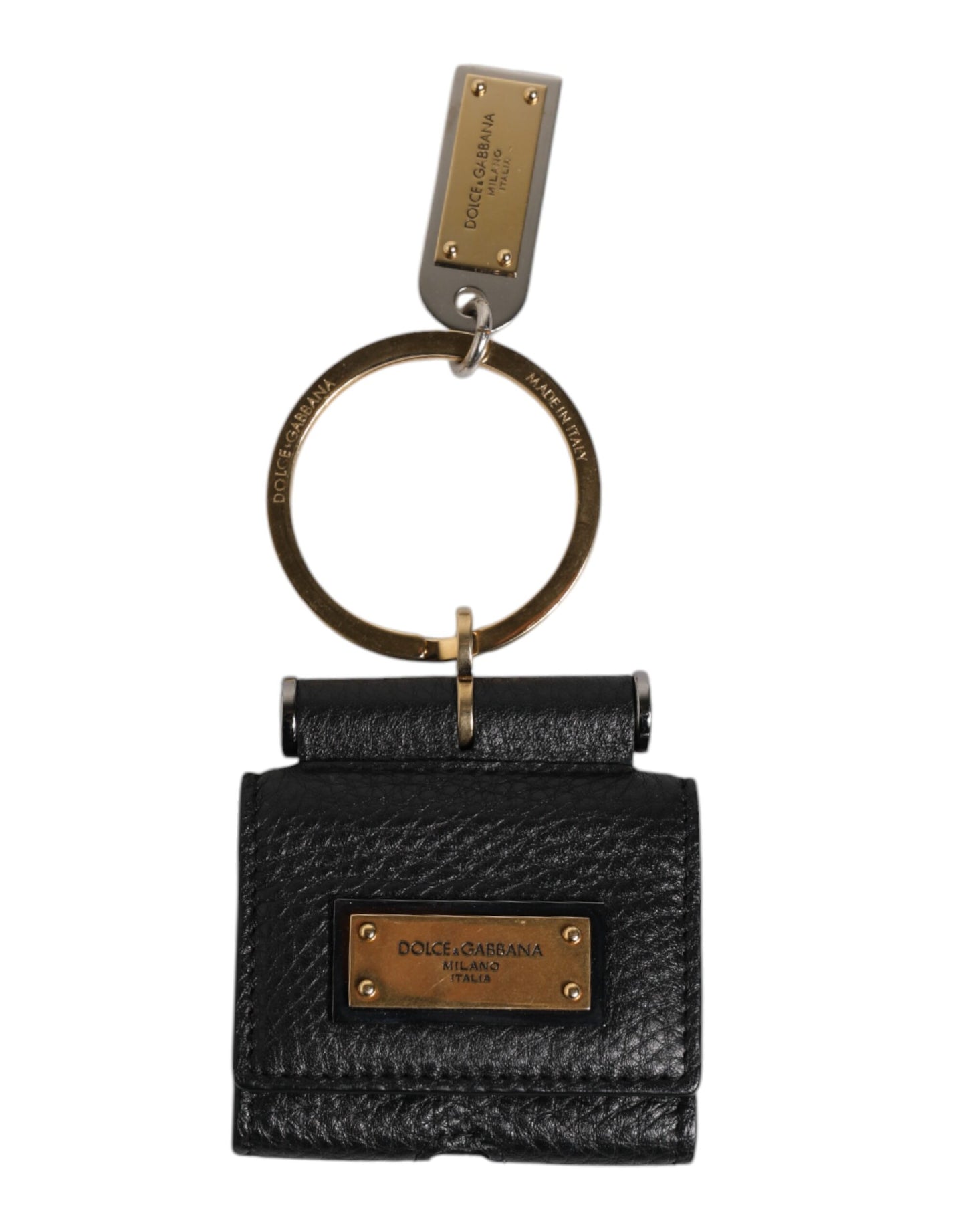 Dolce &amp; Gabbana – Airpods-Hülle mit schwarzem Lederarmband und goldenem Metall-Logo