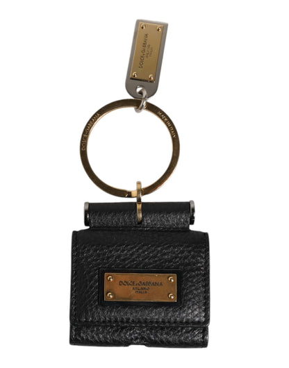 Dolce &amp; Gabbana – Airpods-Hülle mit schwarzem Lederarmband und goldenem Metall-Logo