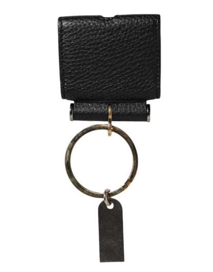 Dolce &amp; Gabbana – Airpods-Hülle mit schwarzem Lederarmband und goldenem Metall-Logo