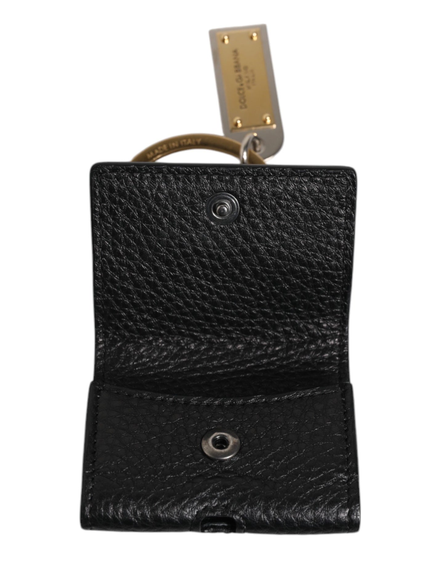 Dolce &amp; Gabbana – Airpods-Hülle mit schwarzem Lederarmband und goldenem Metall-Logo