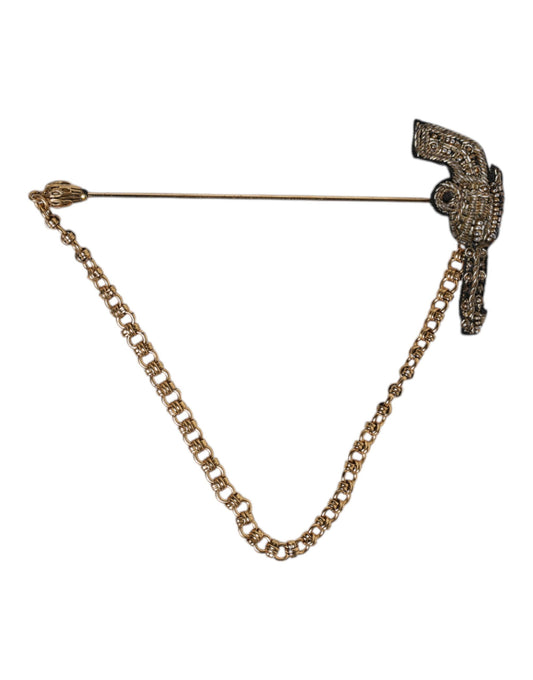 Dolce &amp; Gabbana Revolver-Brosche, Anstecknadel, Schwarzgold, Messing, Kupfer
