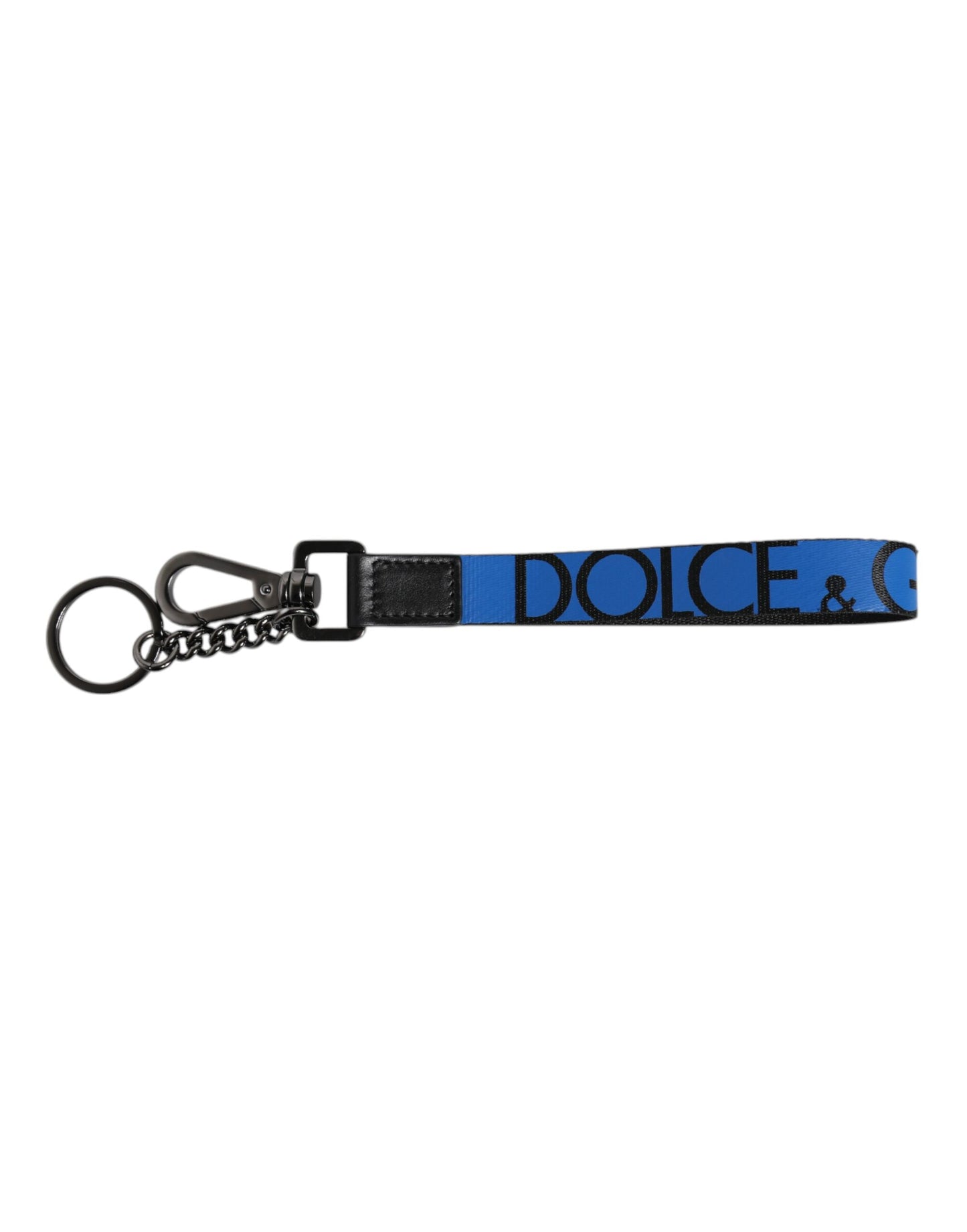 Dolce &amp; Gabbana Blaues Logo Nylon Silber Messing Herren Halter Schlüsselanhänger