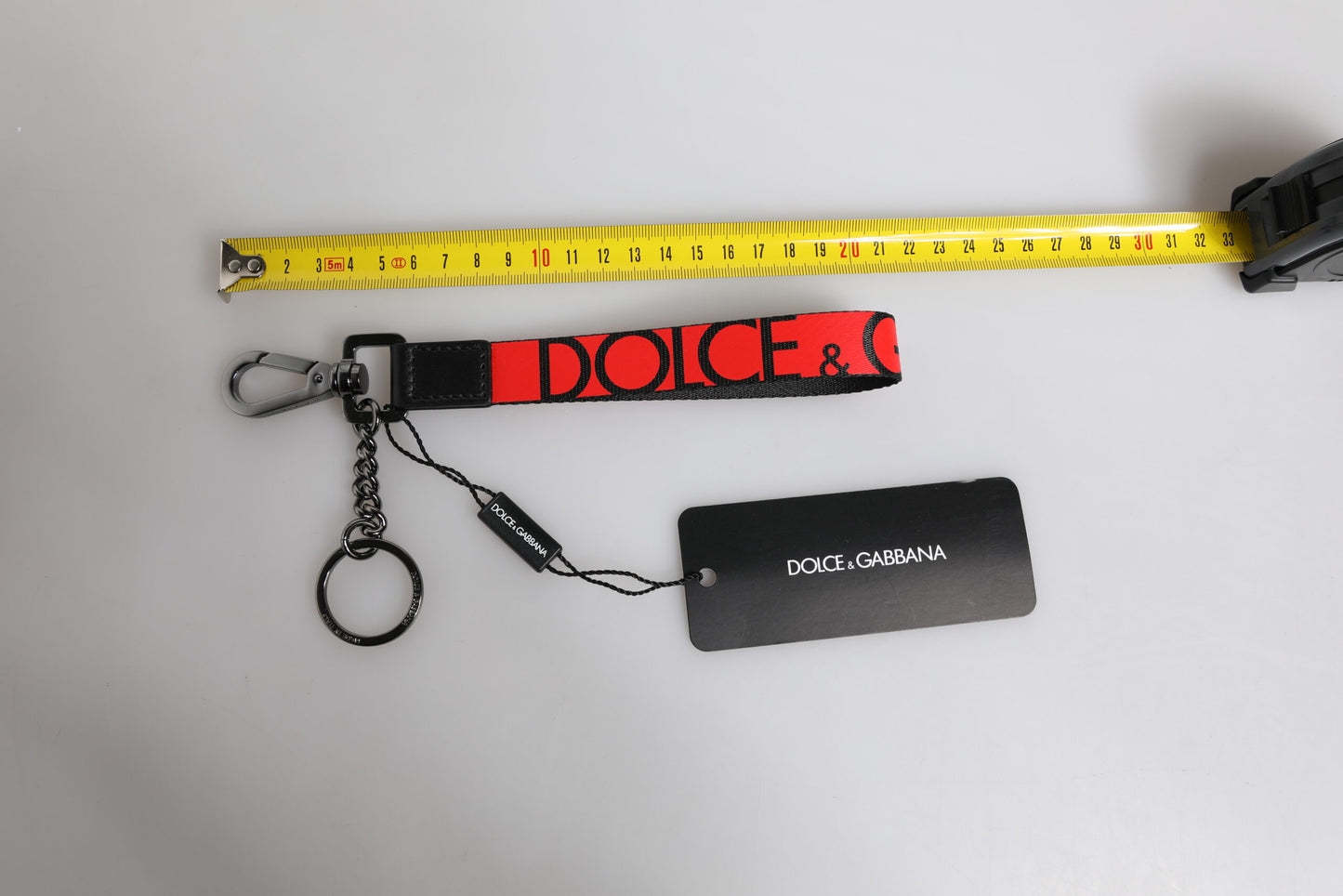 Dolce &amp; Gabbana Rotes Logo Nylon Silber Messing Herren Halter Schlüsselanhänger