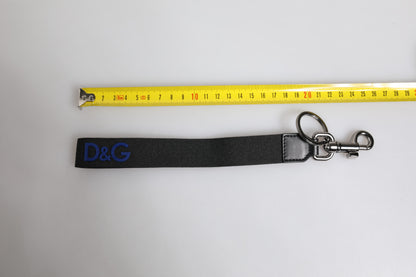 Dolce &amp; Gabbana Schwarz Logo Nylon Silber Messing Männer Halter Schlüsselanhänger Schlüsselanhänger