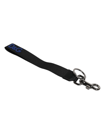Dolce &amp; Gabbana Schwarz Logo Nylon Silber Messing Männer Halter Schlüsselanhänger Schlüsselanhänger